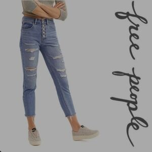 We The Free Size 26 Regular High Rise Blossom Rigid Distressed Button Fly Jeans